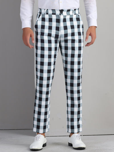 Plaid Pants for Men's Regular Fit Flat Front Business Contrast Color Trousers