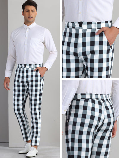 Plaid Pants for Men's Regular Fit Flat Front Business Contrast Color Trousers