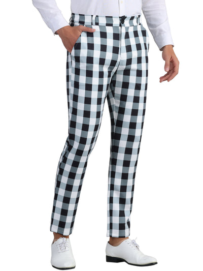 Plaid Pants for Men's Regular Fit Flat Front Business Contrast Color Trousers