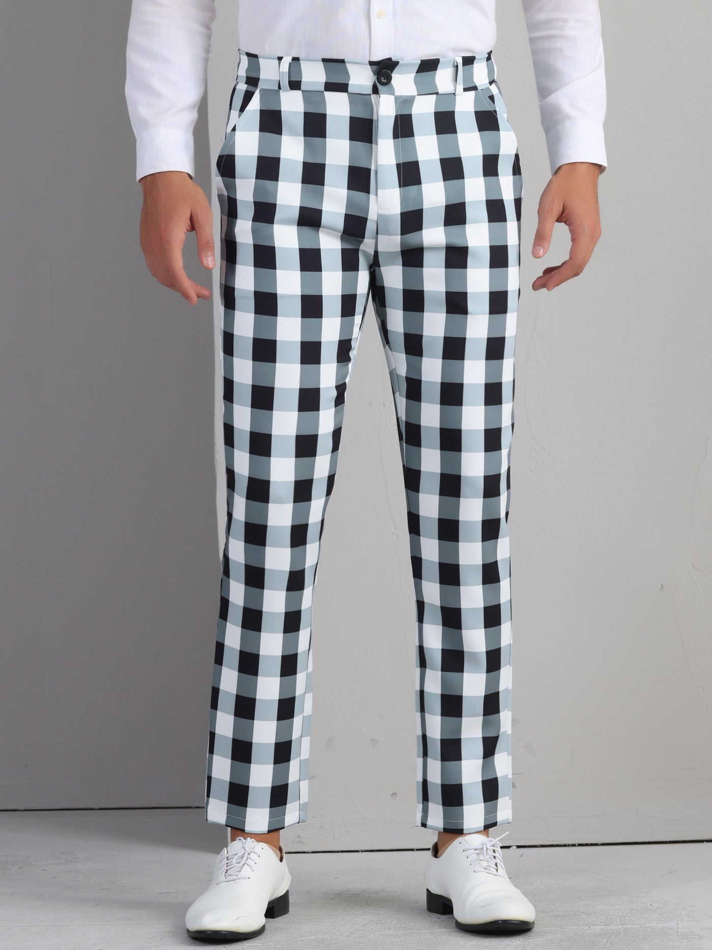 Bublédon Plaid Pants for Men's Regular Fit Flat Front Business Contrast Color Trousers