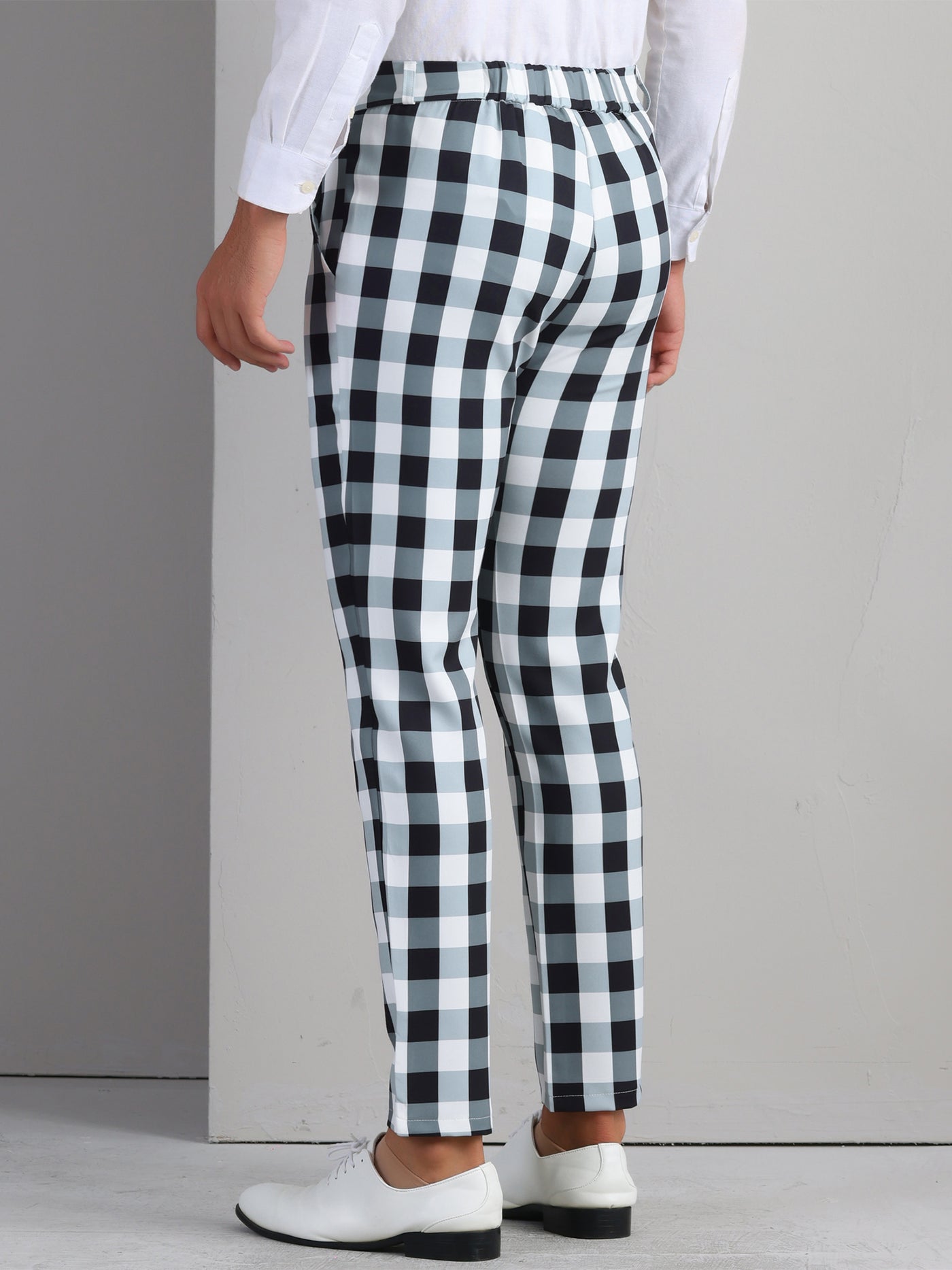 Bublédon Plaid Pants for Men's Regular Fit Flat Front Business Contrast Color Trousers