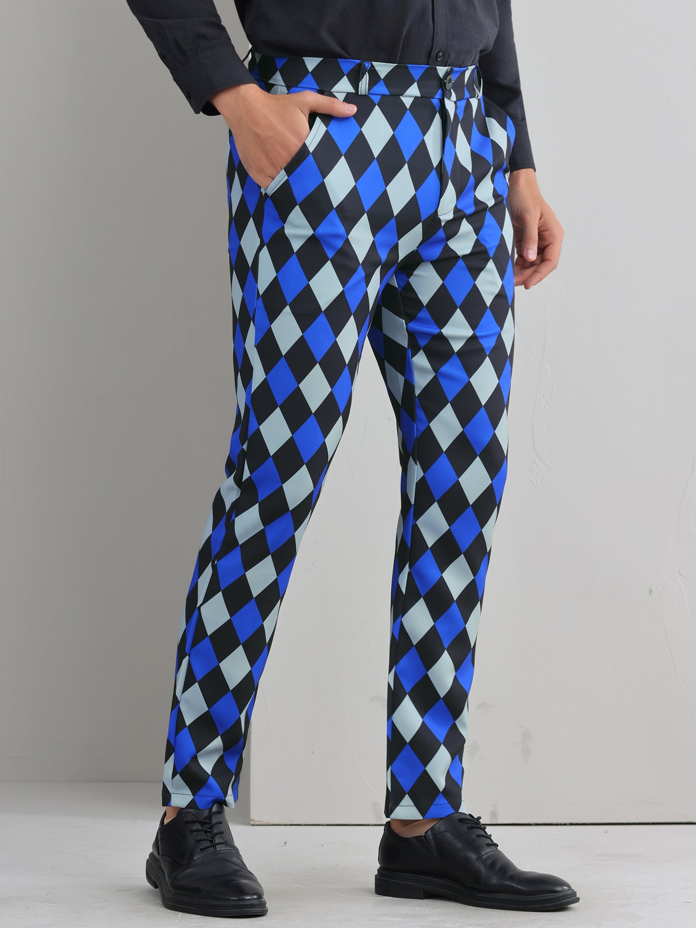 Bublédon Argyle Dress Pants for Men's Flat Front Straight Leg Plaid Printed Trousers