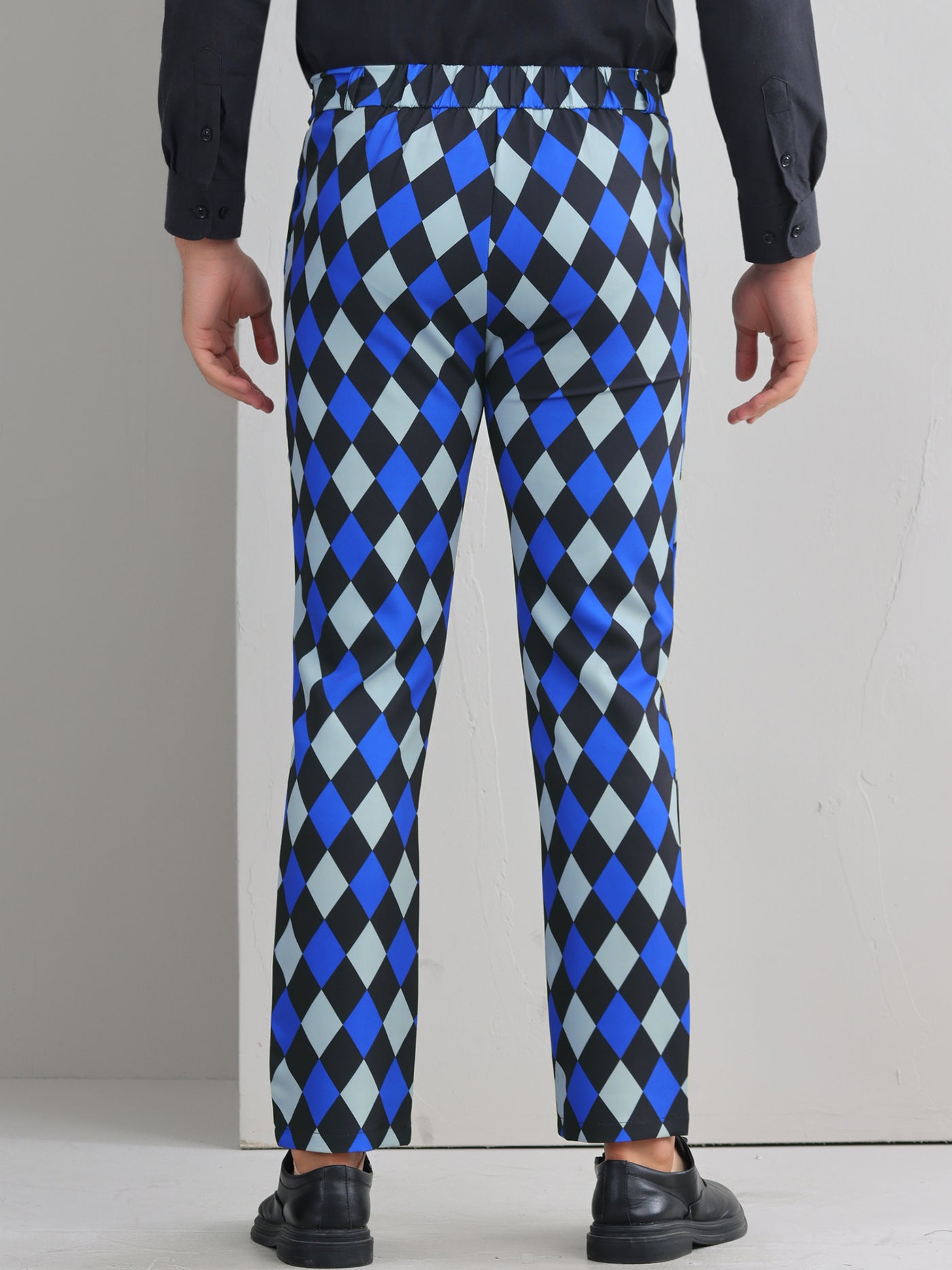 Bublédon Argyle Dress Pants for Men's Flat Front Straight Leg Plaid Printed Trousers