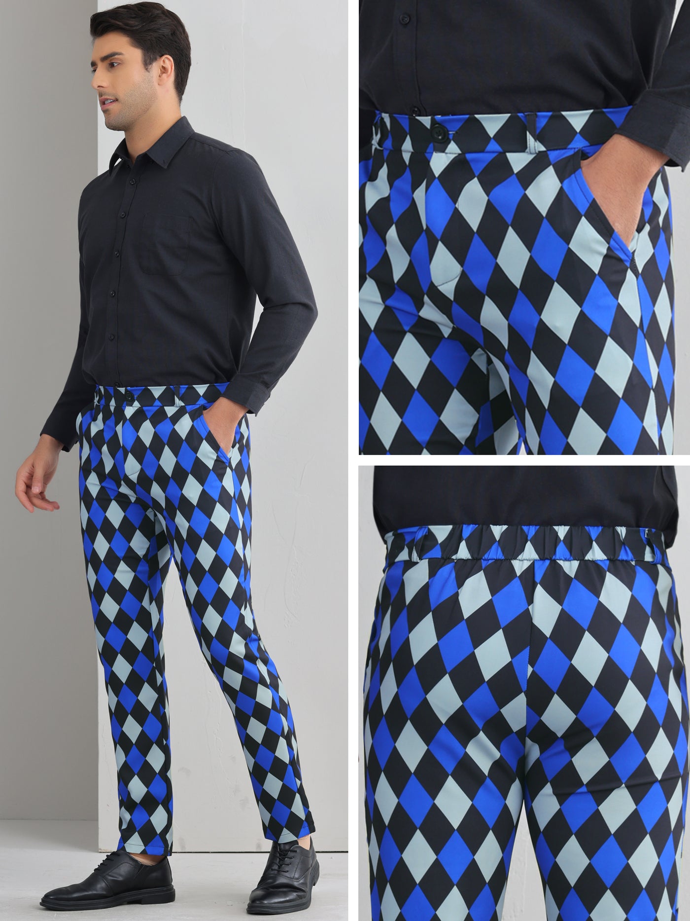 Bublédon Argyle Dress Pants for Men's Flat Front Straight Leg Plaid Printed Trousers