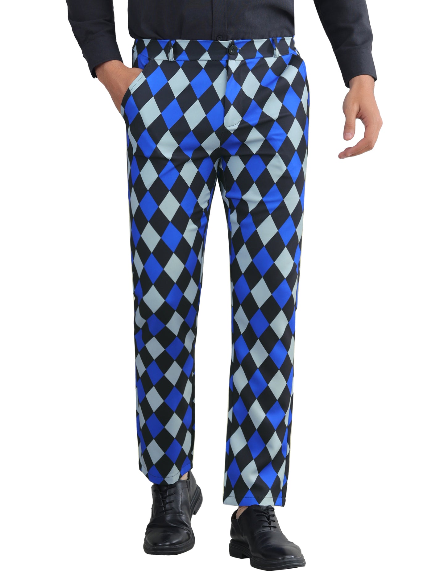 Bublédon Argyle Dress Pants for Men's Flat Front Straight Leg Plaid Printed Trousers