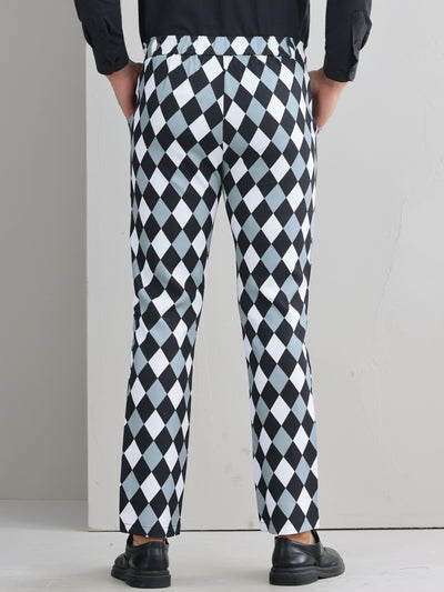 Argyle Dress Pants for Men's Flat Front Straight Leg Plaid Printed Trousers