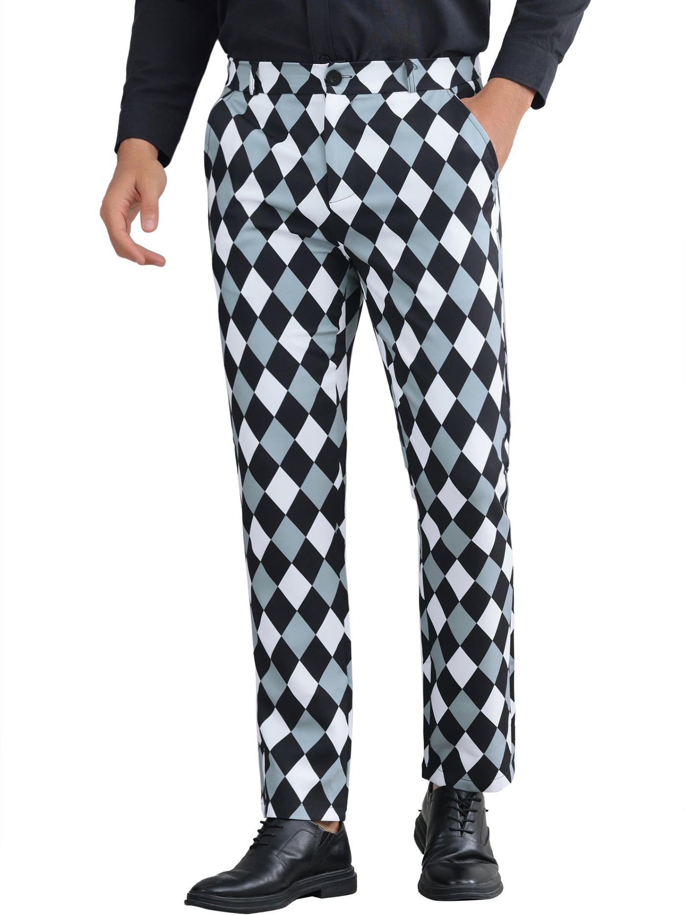 Bublédon Argyle Dress Pants for Men's Flat Front Straight Leg Plaid Printed Trousers