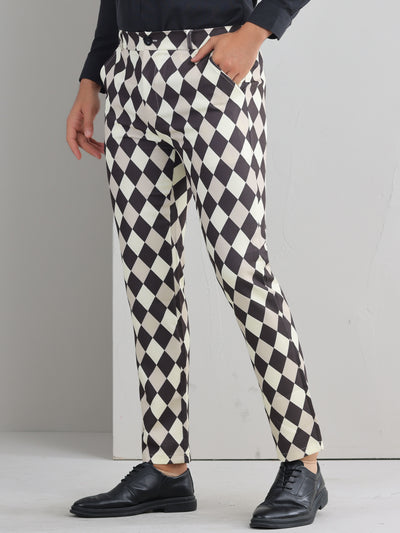 Argyle Dress Pants for Men's Flat Front Straight Leg Plaid Printed Trousers