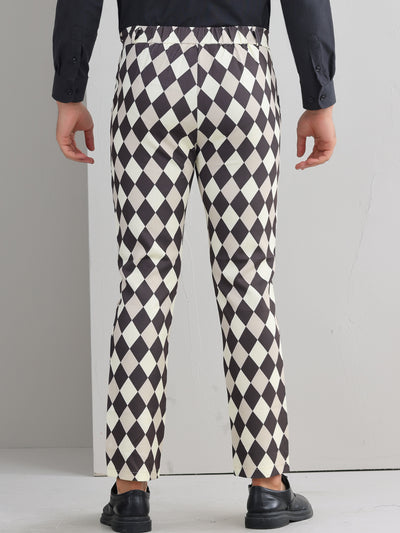 Argyle Dress Pants for Men's Flat Front Straight Leg Plaid Printed Trousers