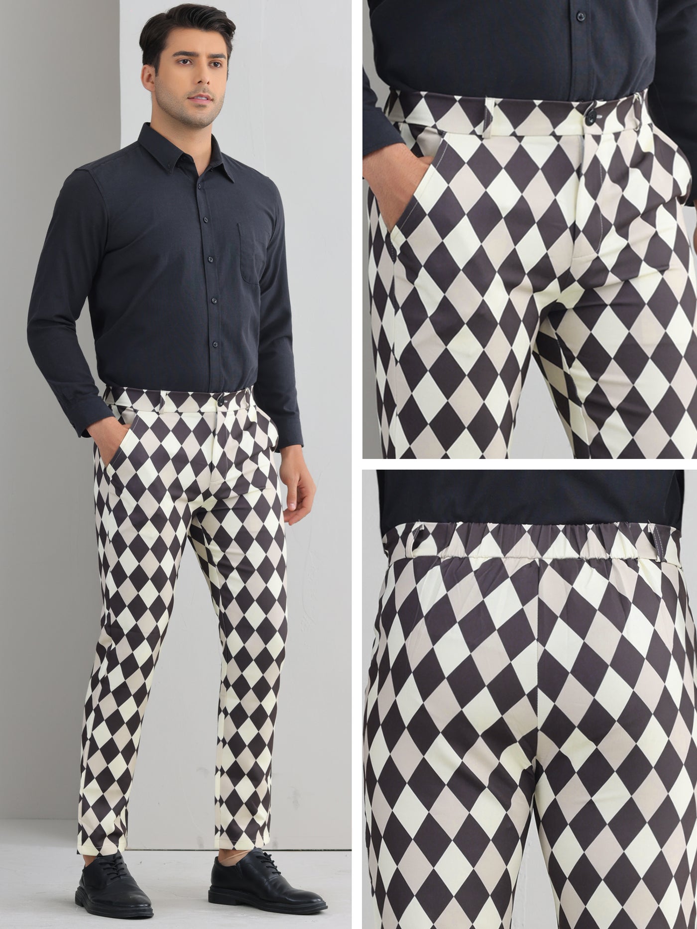 Bublédon Argyle Dress Pants for Men's Flat Front Straight Leg Plaid Printed Trousers