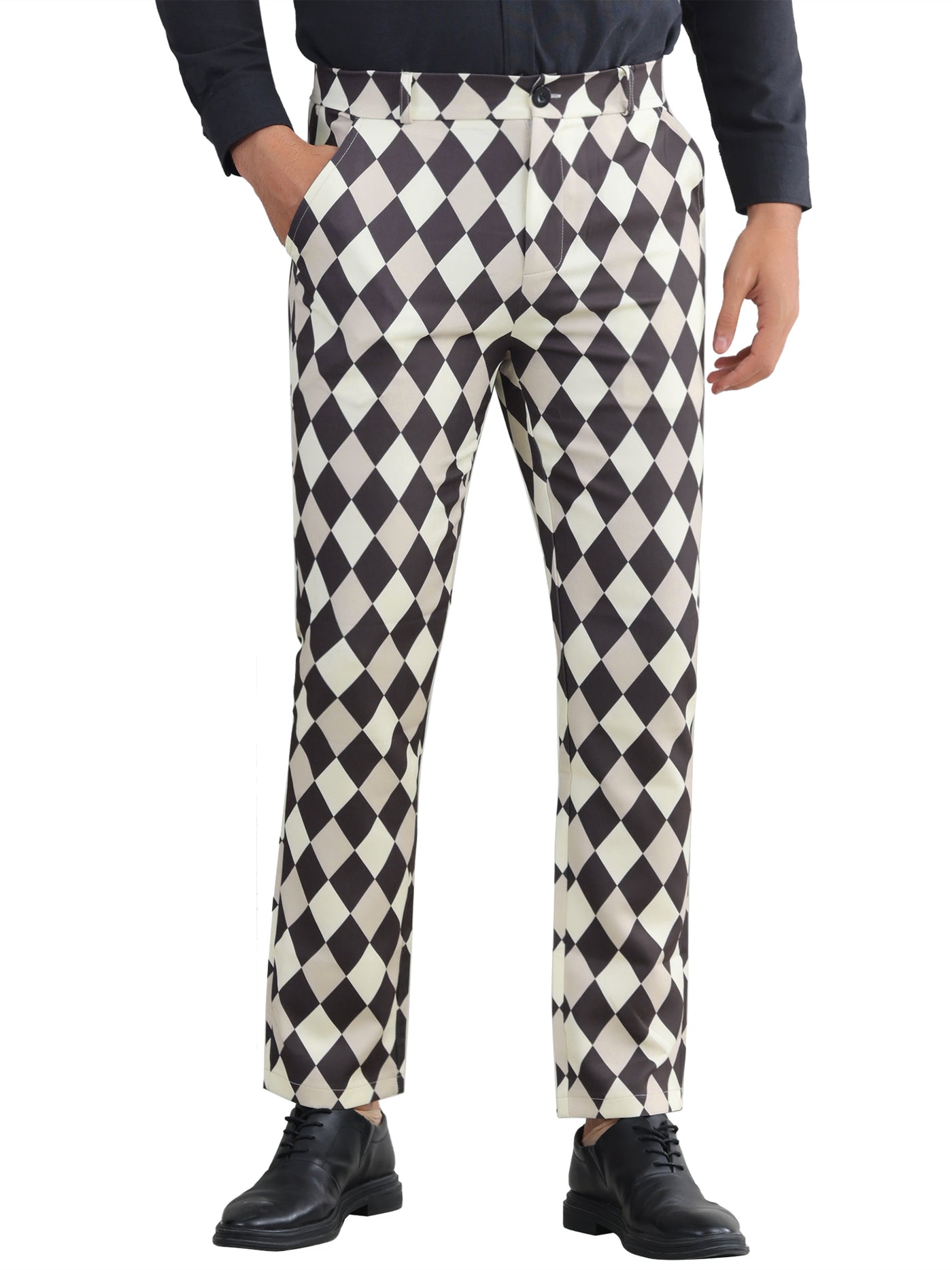 Bublédon Argyle Dress Pants for Men's Flat Front Straight Leg Plaid Printed Trousers