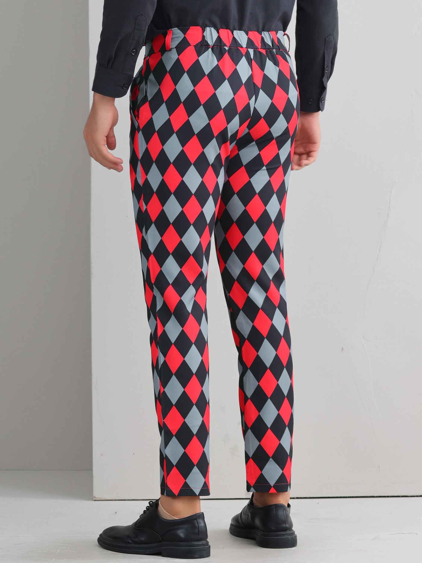 Bublédon Argyle Dress Pants for Men's Flat Front Straight Leg Plaid Printed Trousers