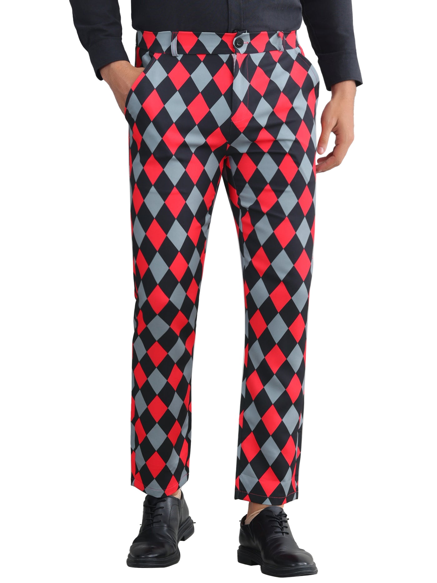 Bublédon Argyle Dress Pants for Men's Flat Front Straight Leg Plaid Printed Trousers