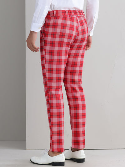 Plaid Pants for Men's Color Block Straight Leg Checked Pattern Chino Trousers