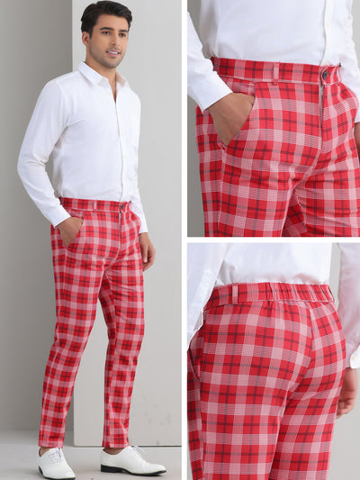 Plaid Pants for Men's Color Block Straight Leg Checked Pattern Chino Trousers