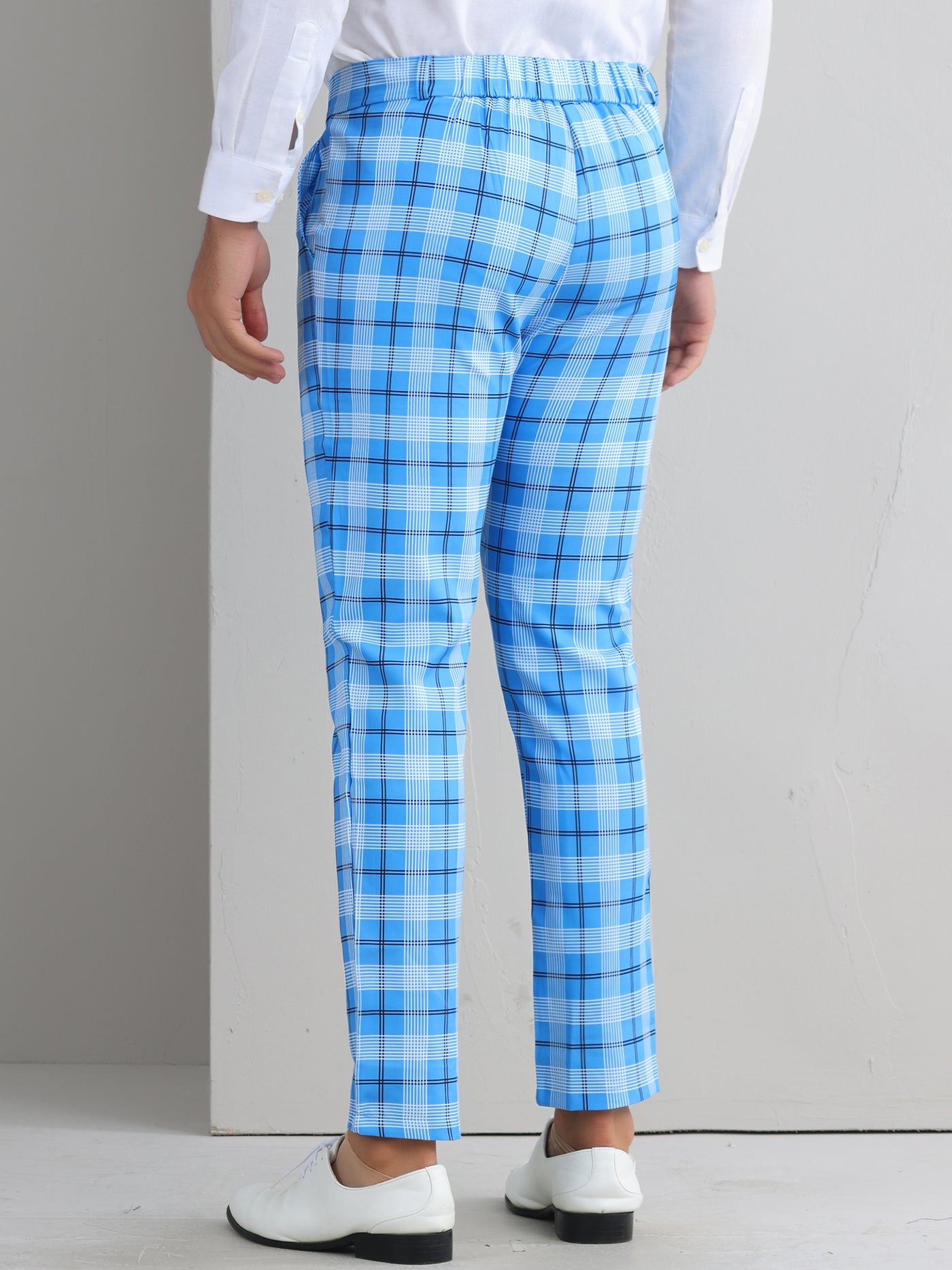 Bublédon Plaid Pants for Men's Color Block Straight Leg Checked Pattern Chino Trousers