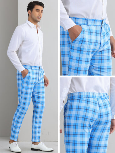 Plaid Pants for Men's Color Block Straight Leg Checked Pattern Chino Trousers