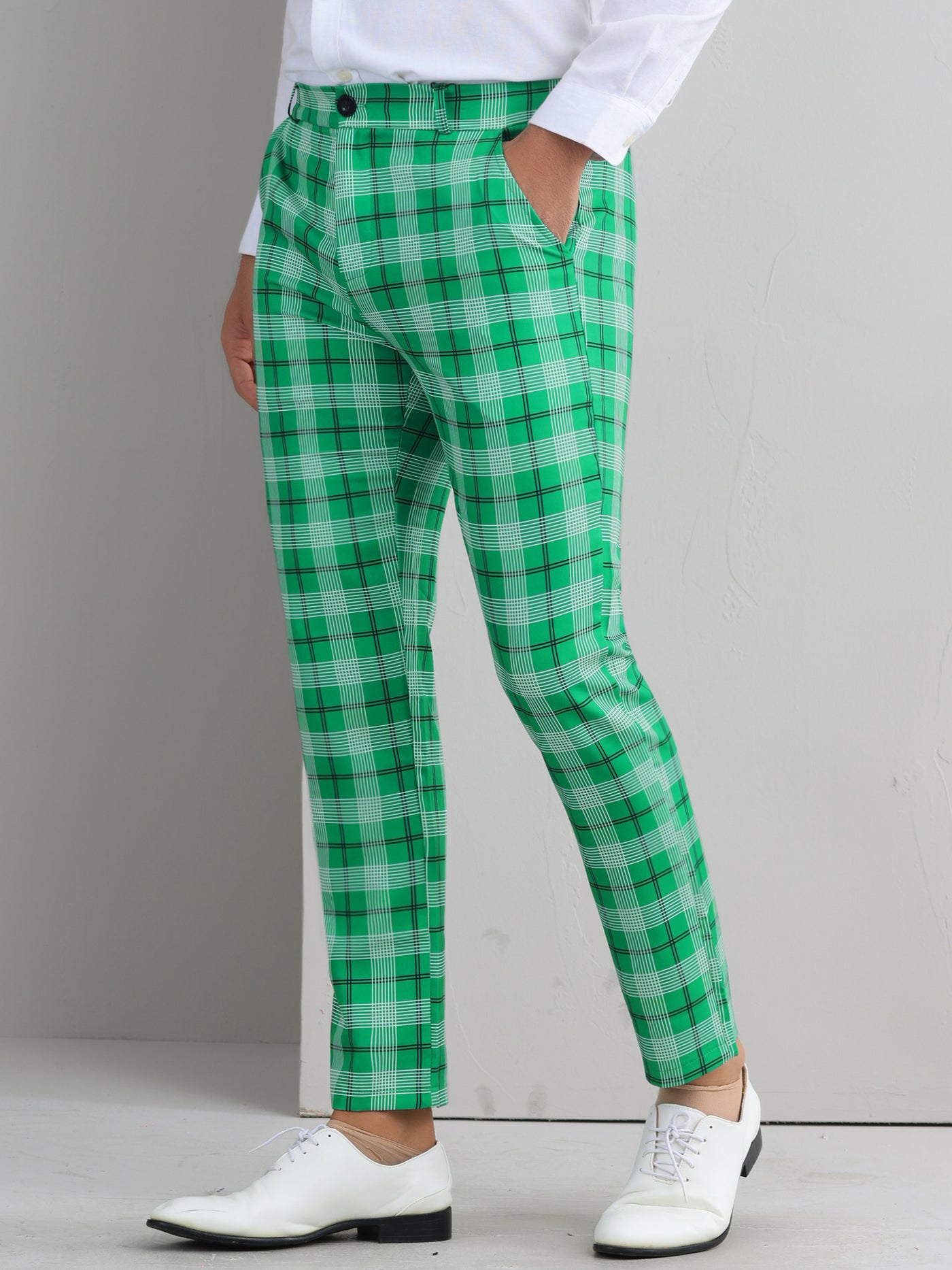 Bublédon Plaid Pants for Men's Color Block Straight Leg Checked Pattern Chino Trousers