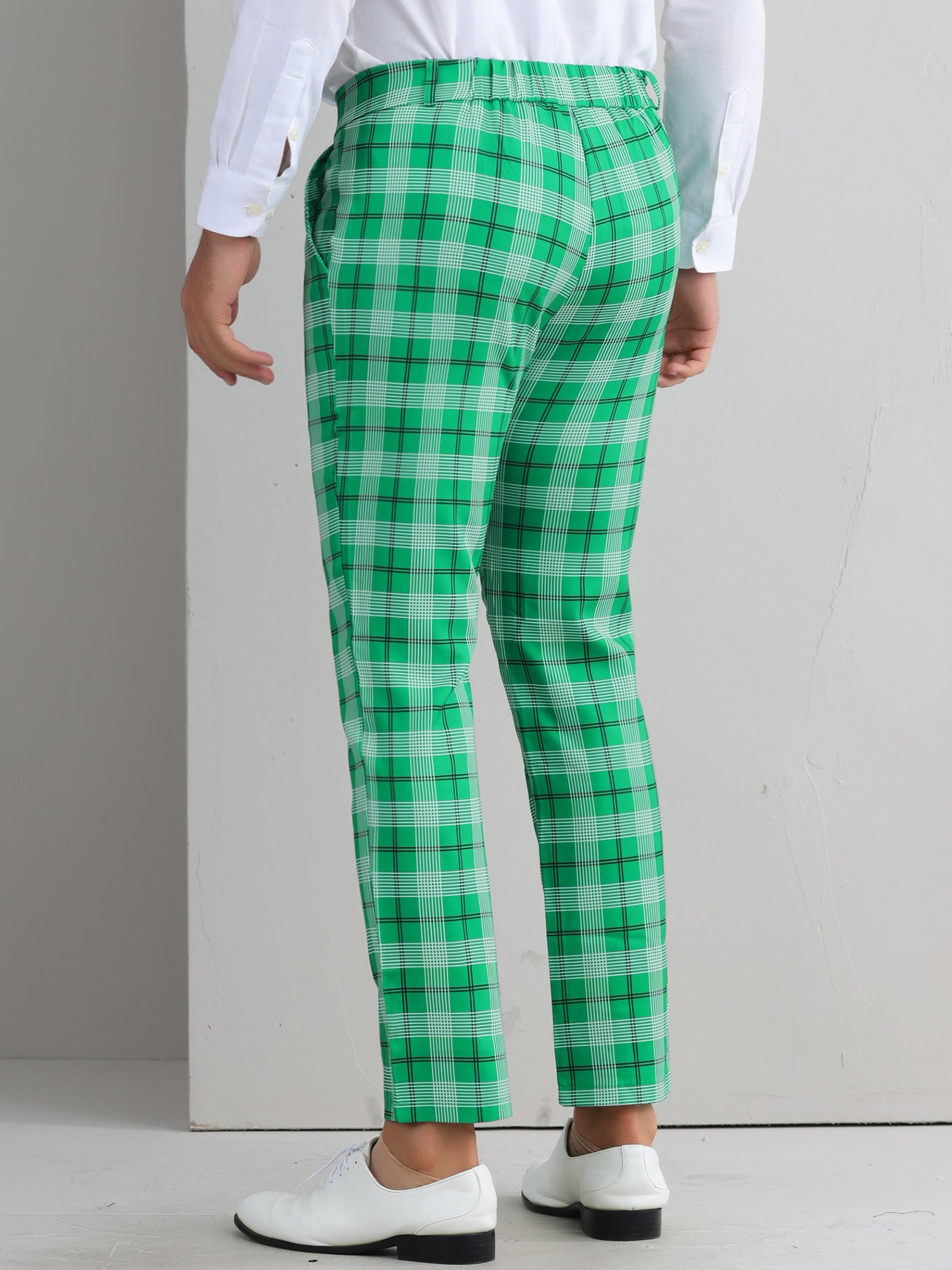 Bublédon Plaid Pants for Men's Color Block Straight Leg Checked Pattern Chino Trousers