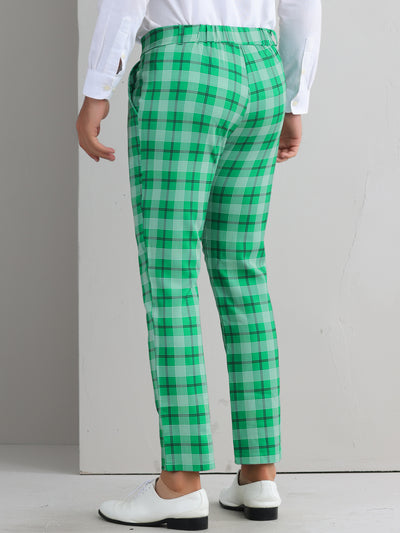 Plaid Pants for Men's Color Block Straight Leg Checked Pattern Chino Trousers