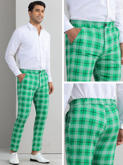 Plaid Pants for Men's Color Block Straight Leg Checked Pattern Chino Trousers