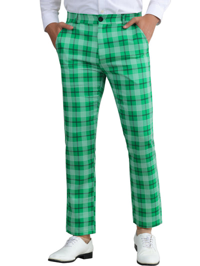 Plaid Pants for Men's Color Block Straight Leg Checked Pattern Chino Trousers