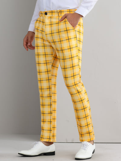 Bublédon Plaid Pants for Men's Color Block Straight Leg Checked Pattern Chino Trousers