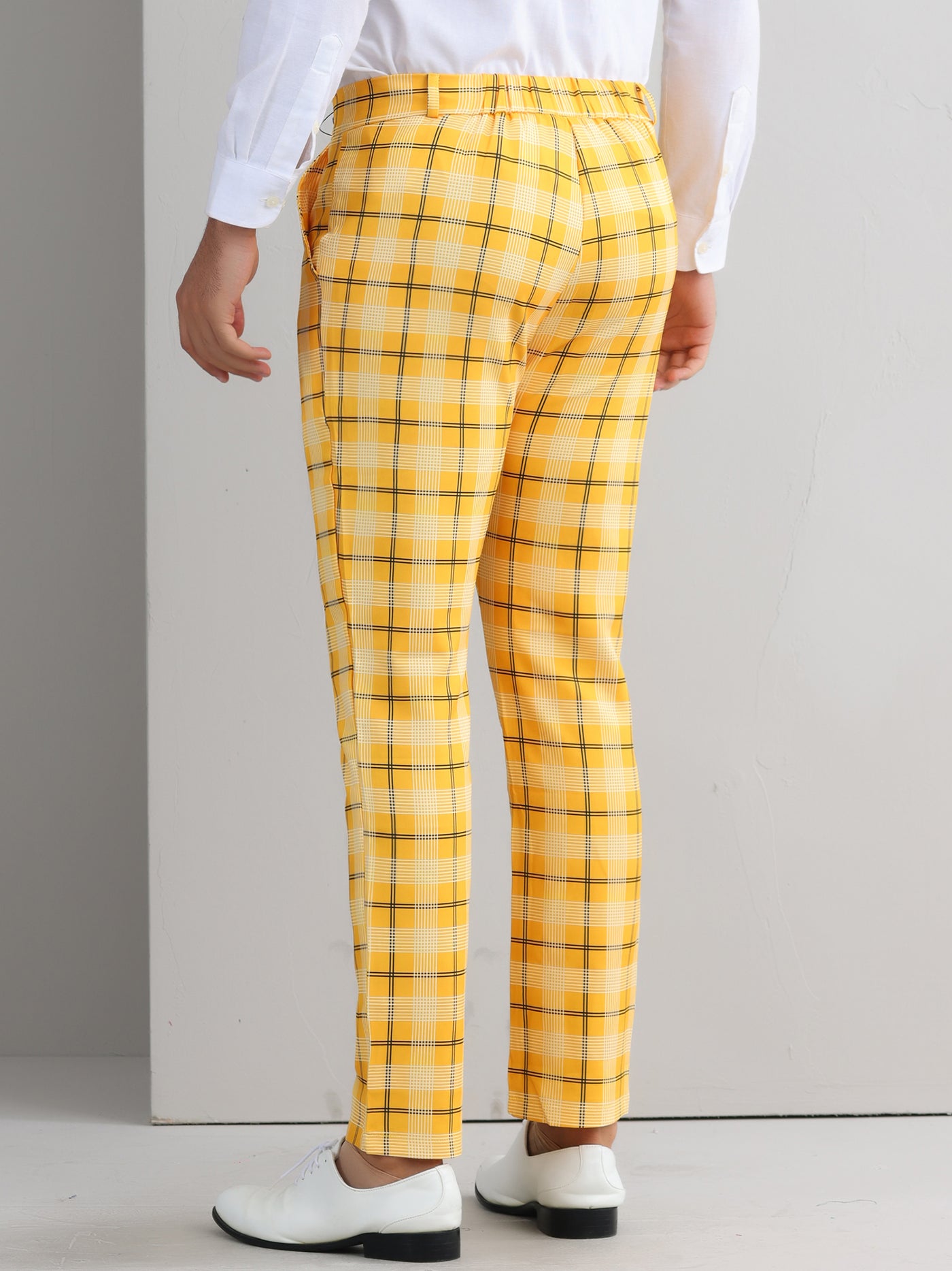 Bublédon Plaid Pants for Men's Color Block Straight Leg Checked Pattern Chino Trousers