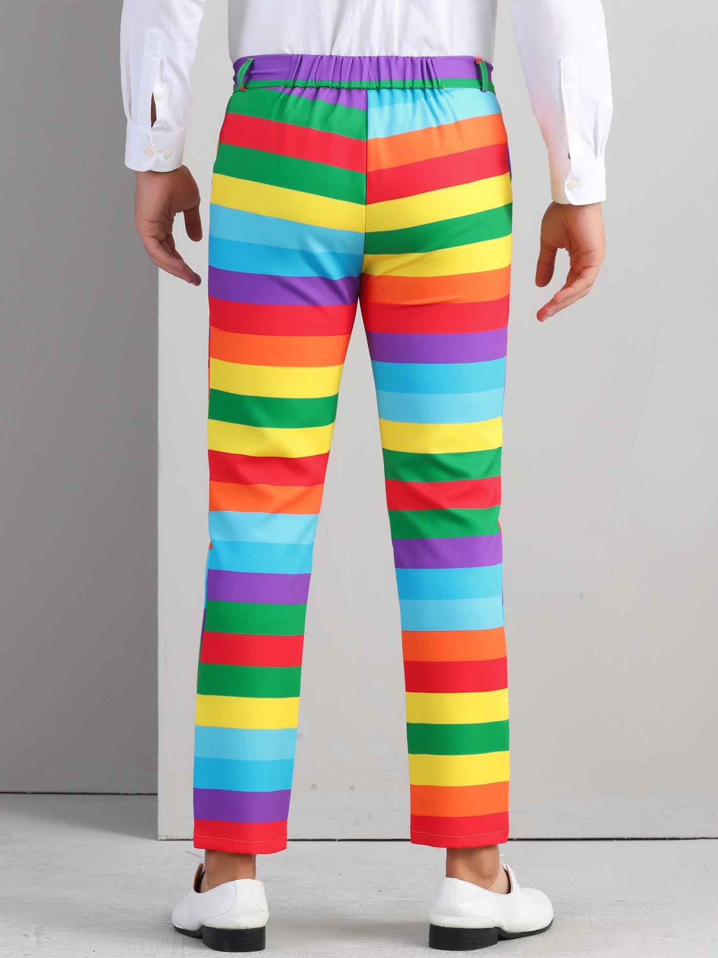 Bublédon Rainbow Striped Dress Pants for Men's Contrast Color Regular Fit Trousers