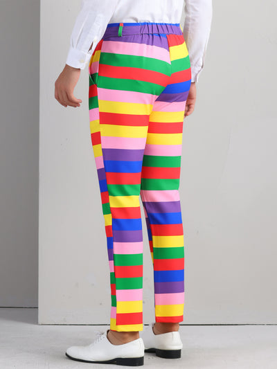 Rainbow Striped Dress Pants for Men's Contrast Color Regular Fit Trousers