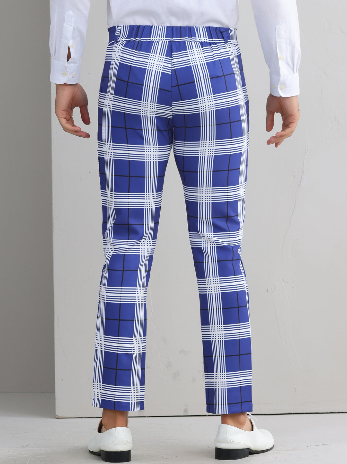 Bublédon Plaid Dress Pants for Men's Flat Front Color BlockZipper Business Chino Trousers