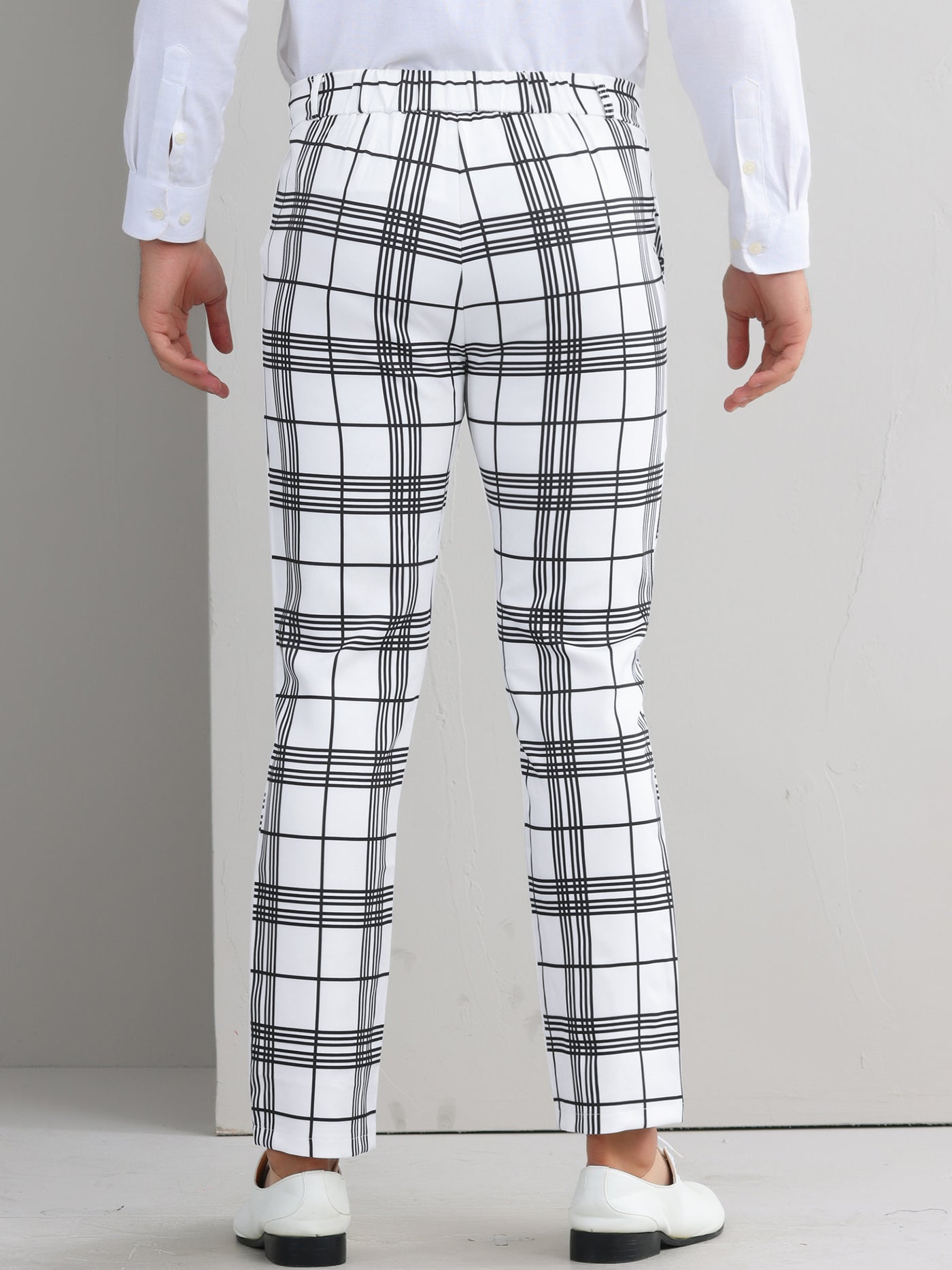 Bublédon Plaid Dress Pants for Men's Flat Front Color BlockZipper Business Chino Trousers