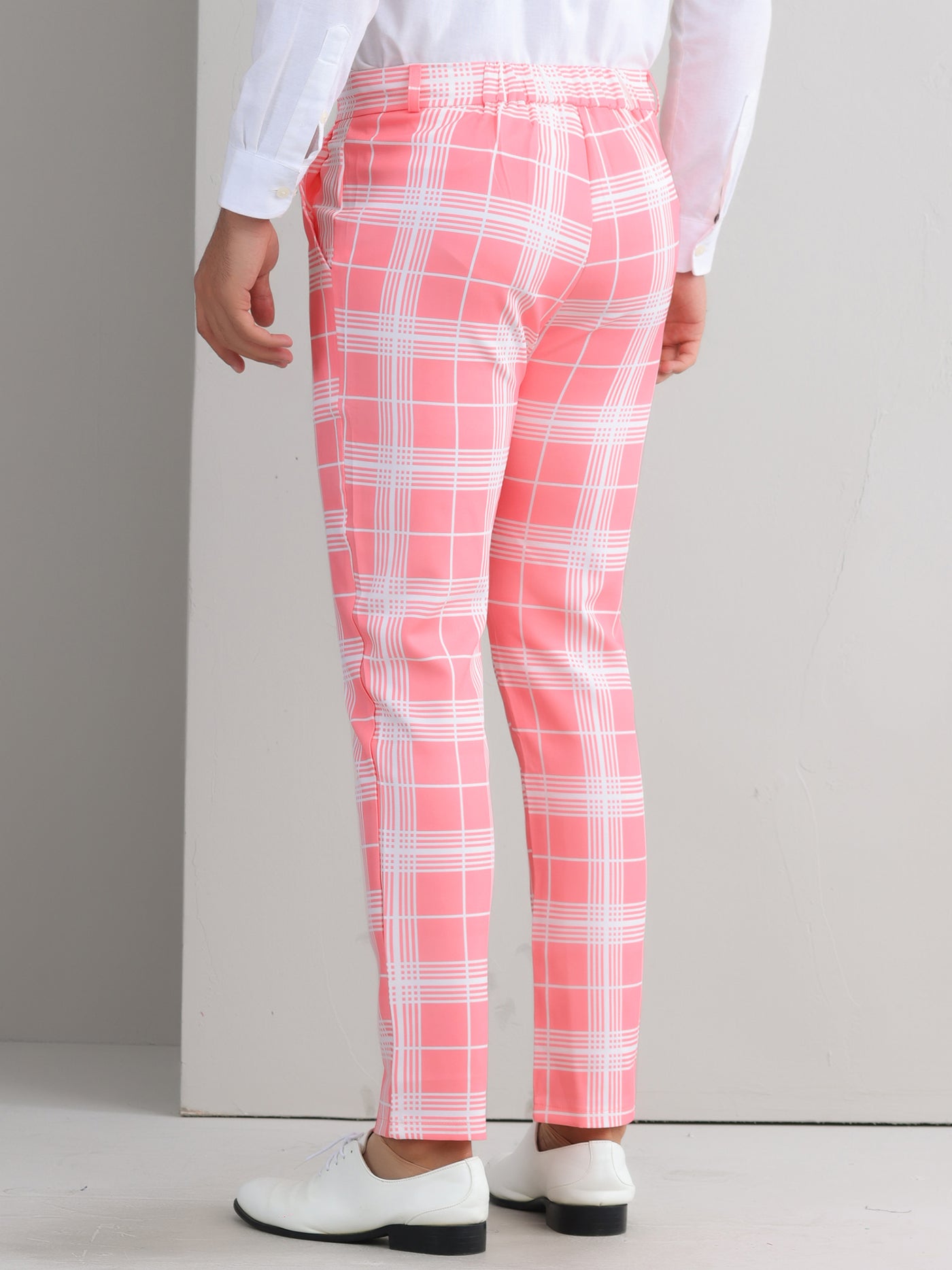 Bublédon Plaid Dress Pants for Men's Flat Front Color BlockZipper Business Chino Trousers