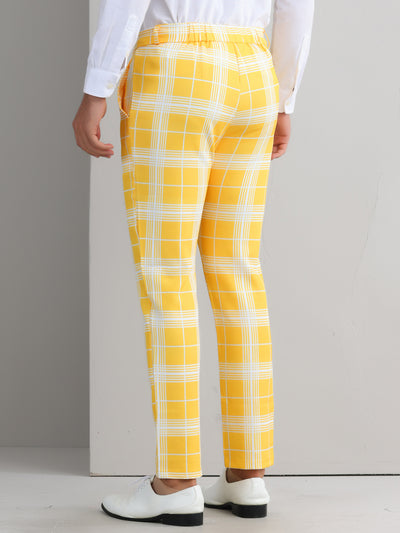 Plaid Dress Pants for Men's Flat Front Color BlockZipper Business Chino Trousers