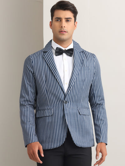 Bublédon Striped Blazers for Men's One Button Slim Fit Contrasting Color Suit Jacket Business Stripe Sports Coats