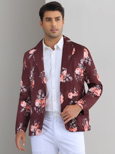 Bublédon Floral Sport Coats for Men's Slim Fit Dress Party Flower Printed Blazers