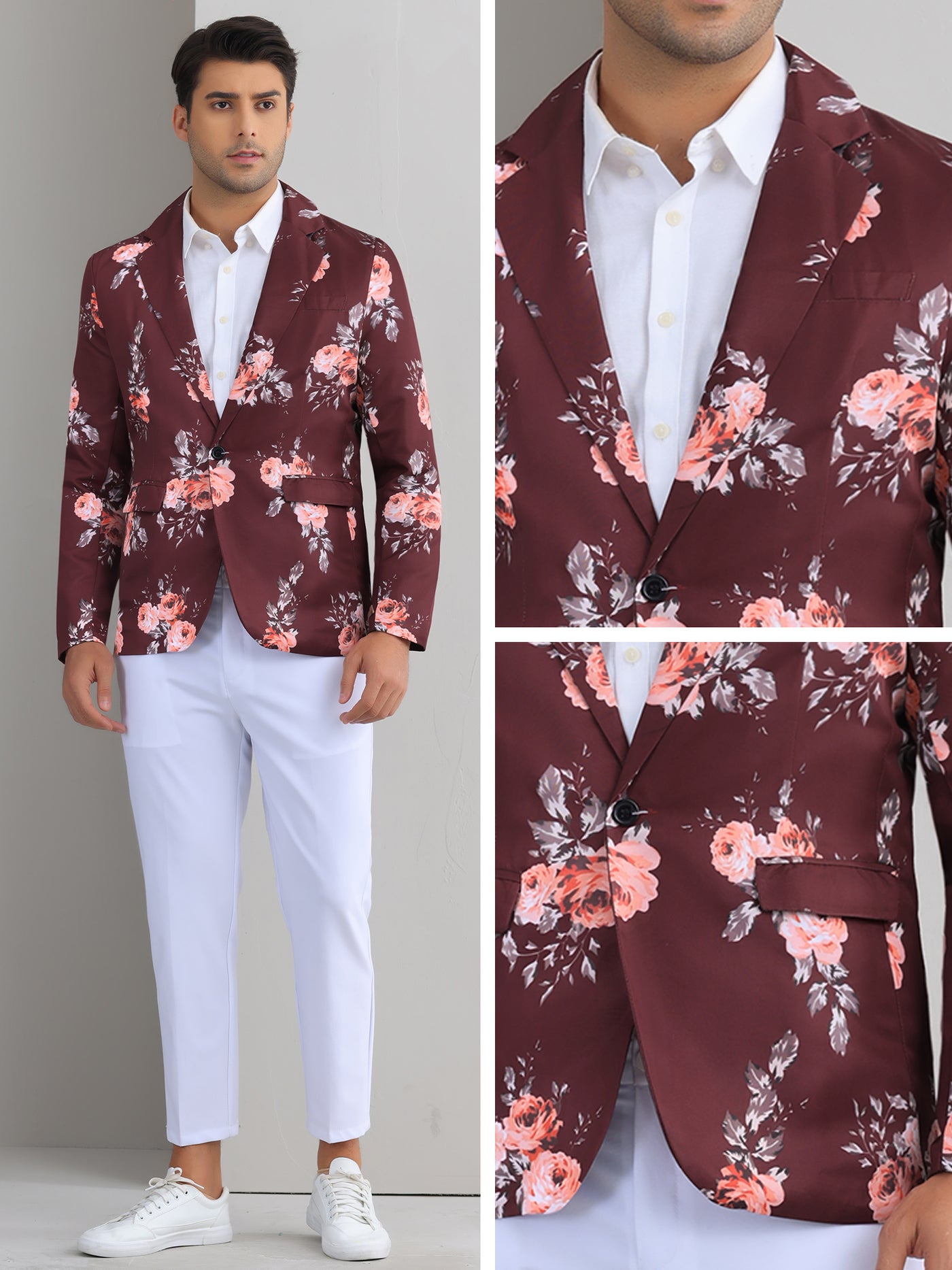 Bublédon Floral Sport Coats for Men's Slim Fit Dress Party Flower Printed Blazers