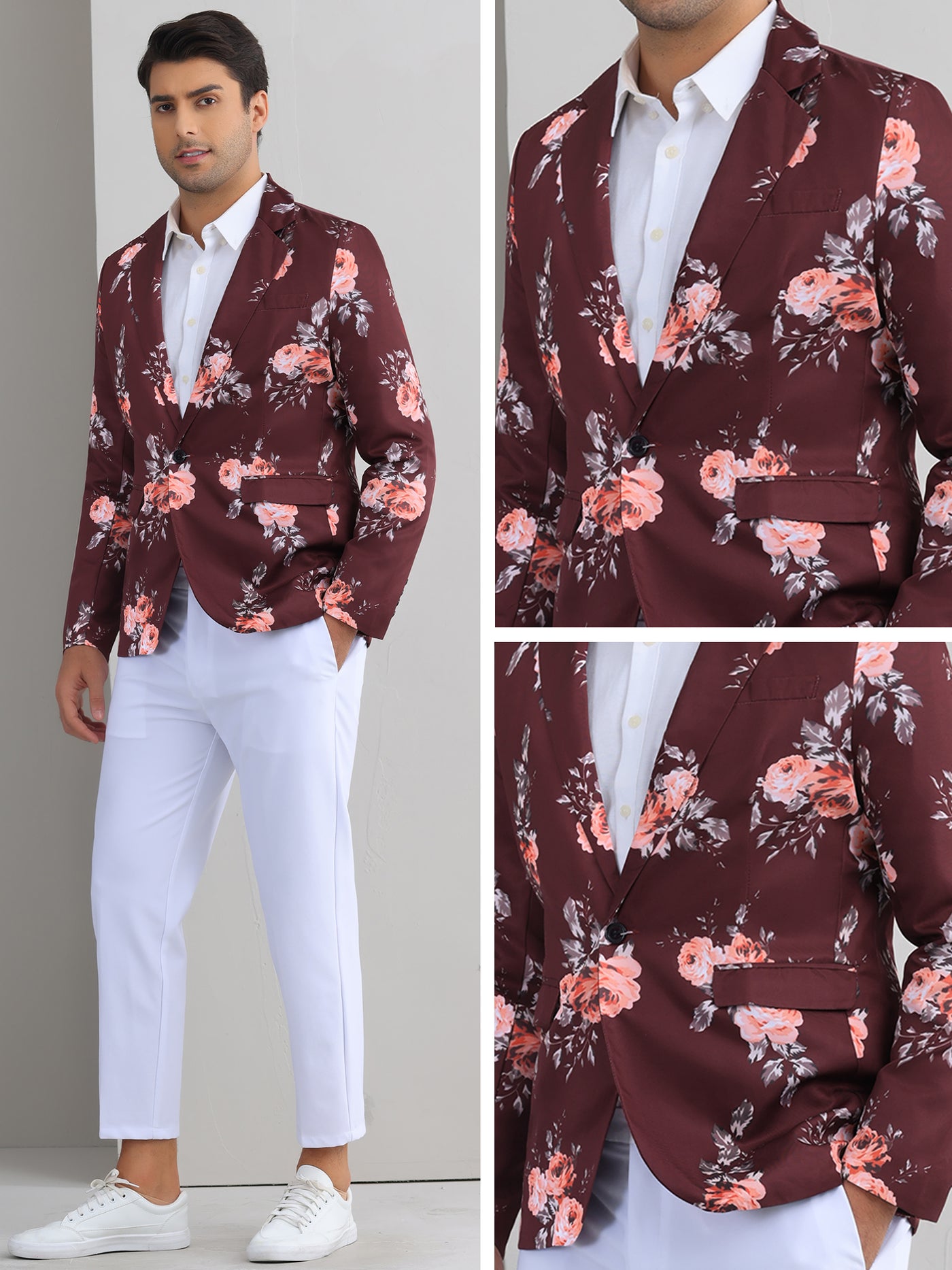 Bublédon Floral Sport Coats for Men's Slim Fit Dress Party Flower Printed Blazers