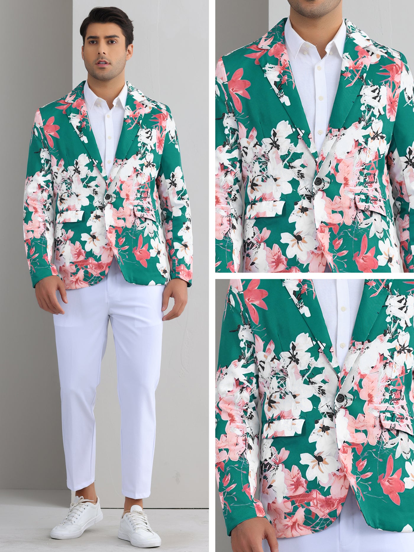 Bublédon Floral Sport Coats for Men's Slim Fit Dress Party Flower Printed Blazers