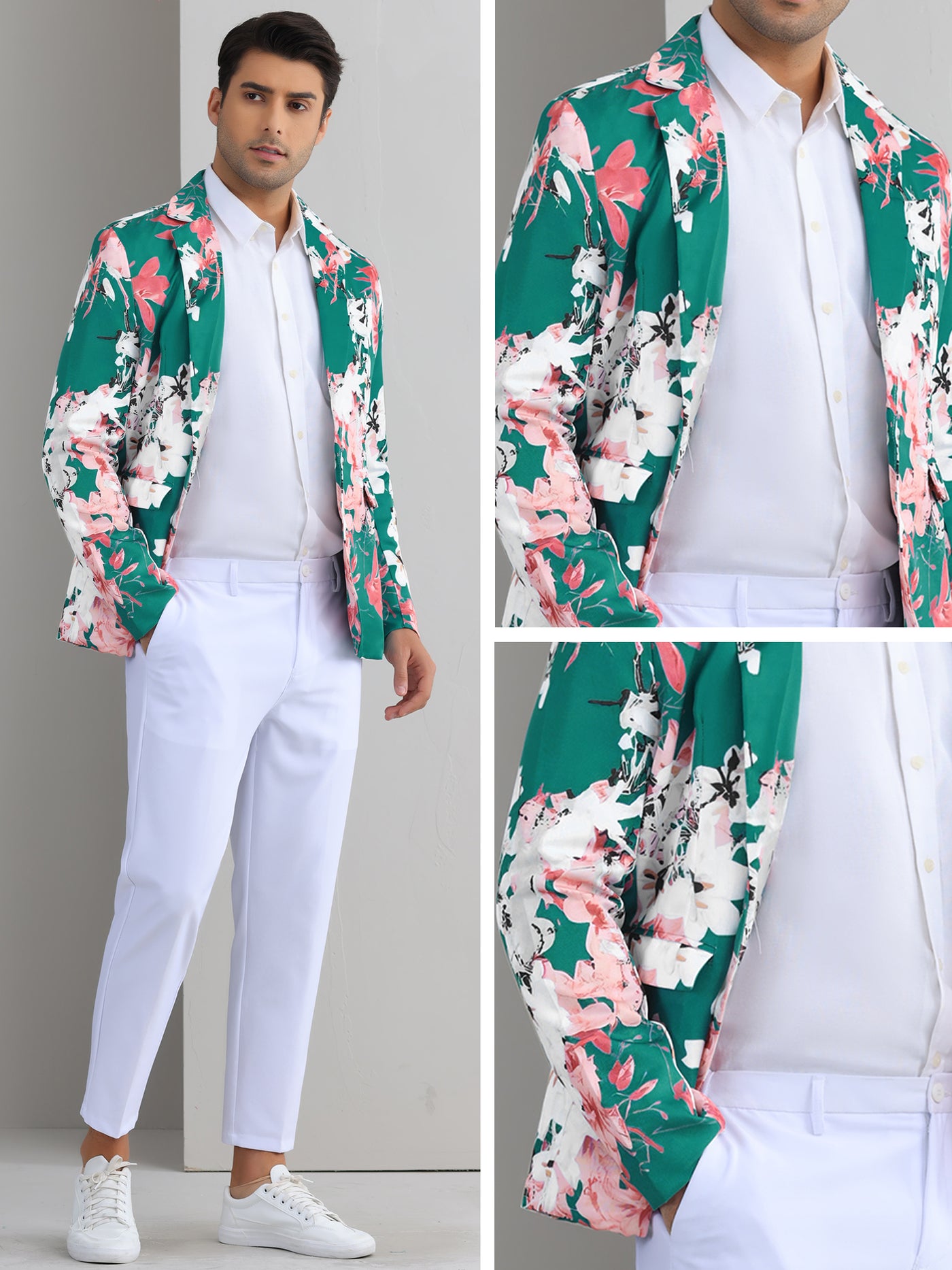 Bublédon Floral Sport Coats for Men's Slim Fit Dress Party Flower Printed Blazers