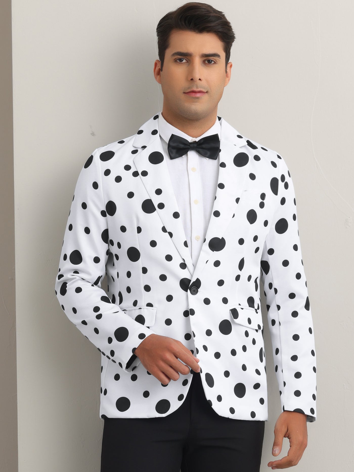 Bublédon Polka Dots Blazers for Men's One Button Notched Lapel Prom Suit Jackets