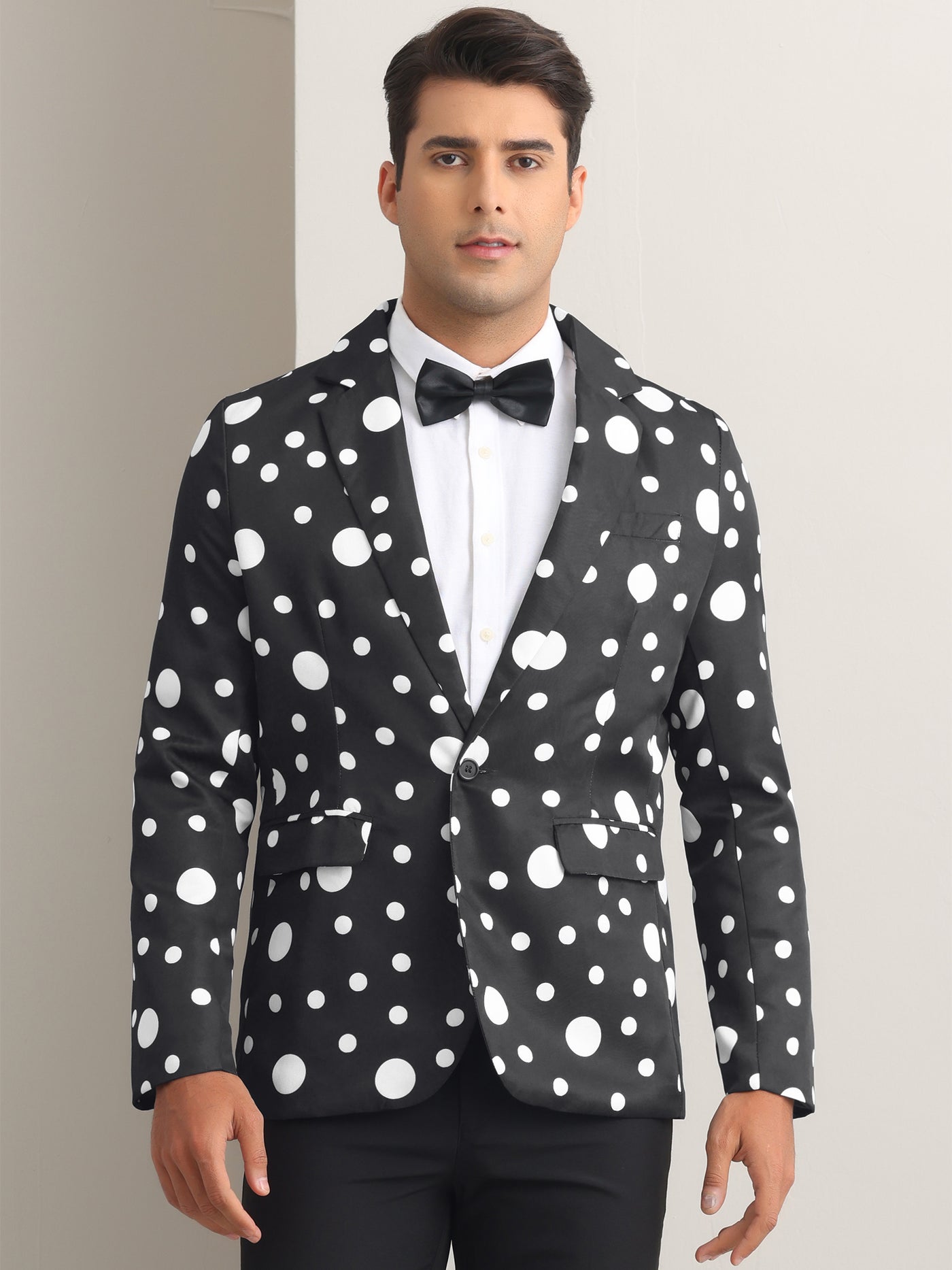 Bublédon Polka Dots Blazers for Men's One Button Notched Lapel Prom Suit Jackets