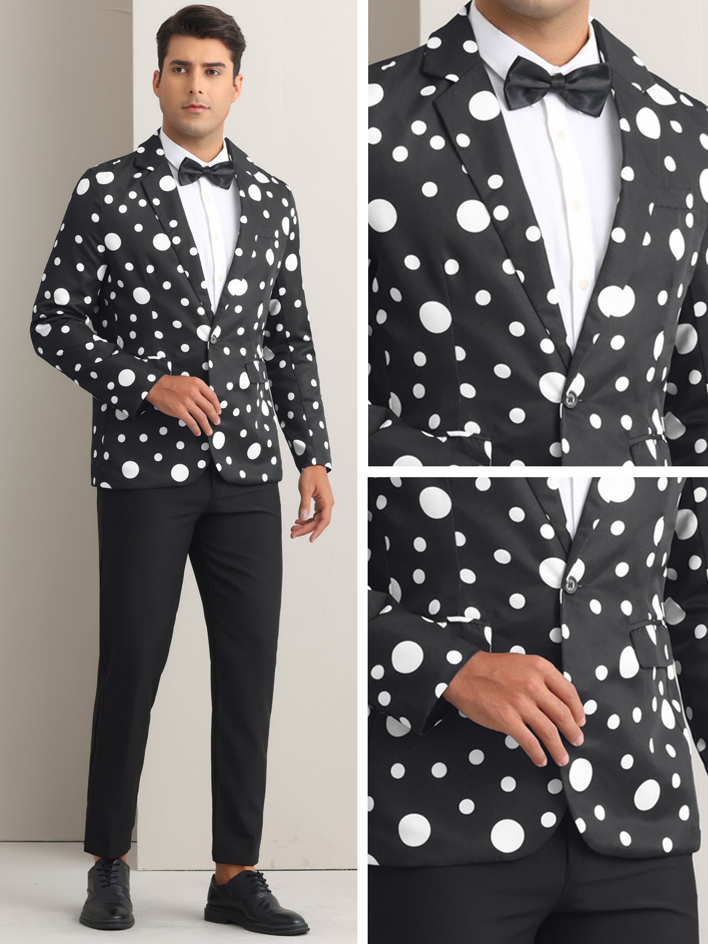 Bublédon Polka Dots Blazers for Men's One Button Notched Lapel Prom Suit Jackets