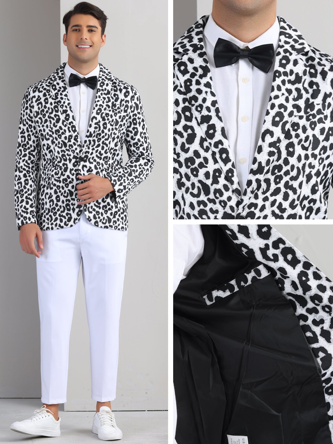 Bublédon Animal Printed Blazers for Men's Peak Lapel One Button Slim Fit Party Tuxedo Sports Coats