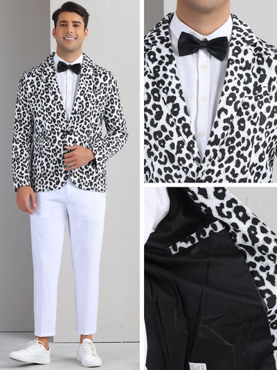 Animal Printed Blazers for Men's Peak Lapel One Button Slim Fit Party Tuxedo Sports Coats