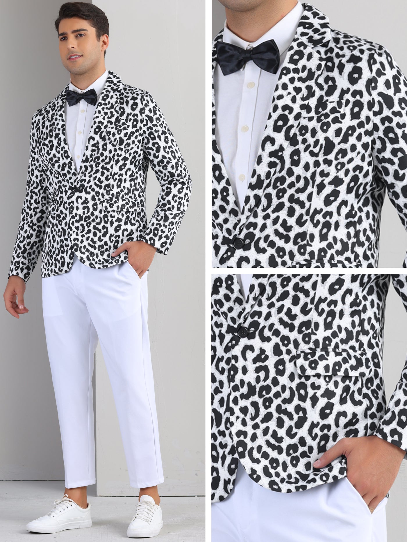 Bublédon Animal Printed Blazers for Men's Peak Lapel One Button Slim Fit Party Tuxedo Sports Coats