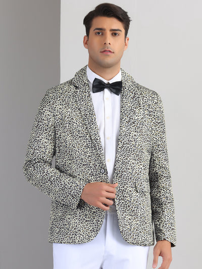 Bublédon Animal Printed Blazers for Men's Peak Lapel One Button Slim Fit Party Tuxedo Sports Coats