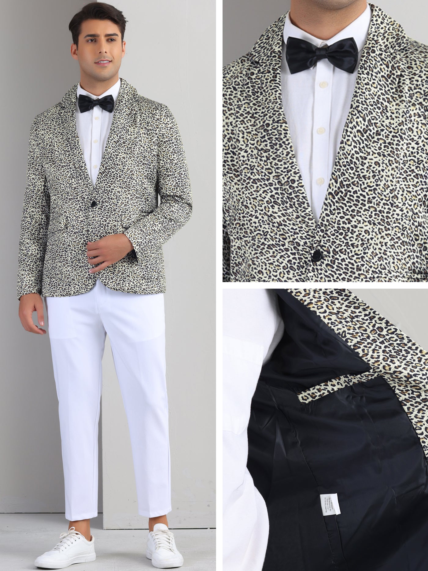 Bublédon Animal Printed Blazers for Men's Peak Lapel One Button Slim Fit Party Tuxedo Sports Coats