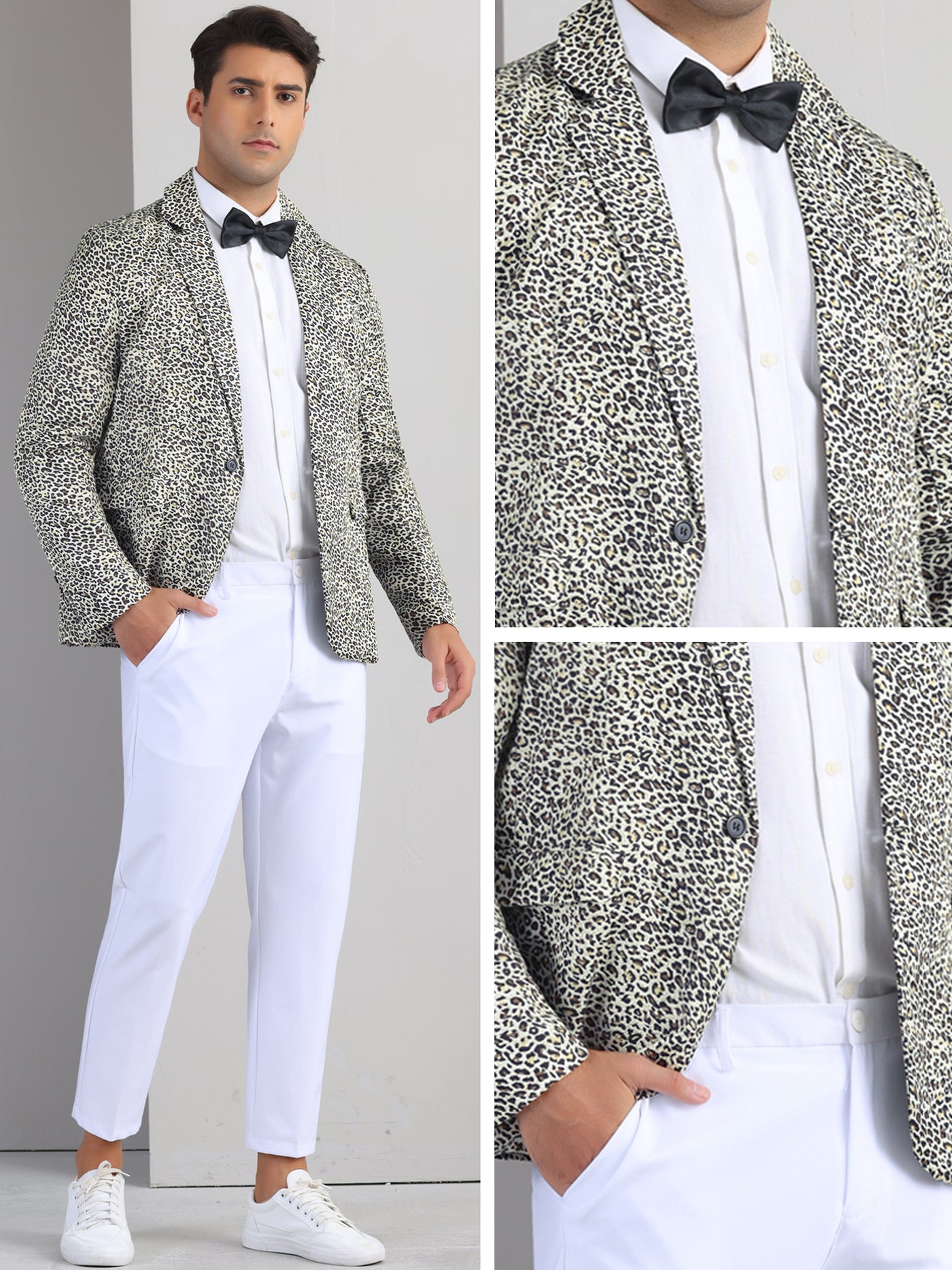 Bublédon Animal Printed Blazers for Men's Peak Lapel One Button Slim Fit Party Tuxedo Sports Coats