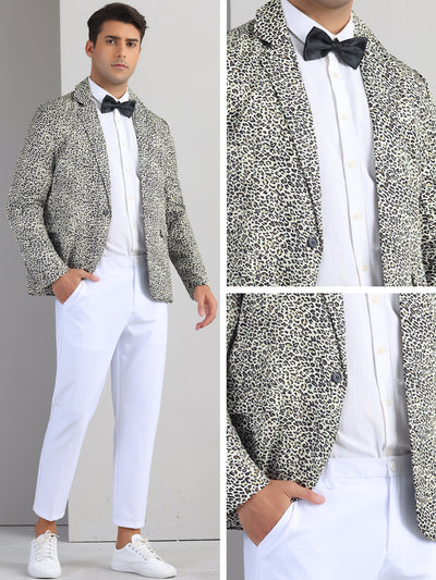 Animal Printed Blazers for Men's Peak Lapel One Button Slim Fit Party Tuxedo Sports Coats